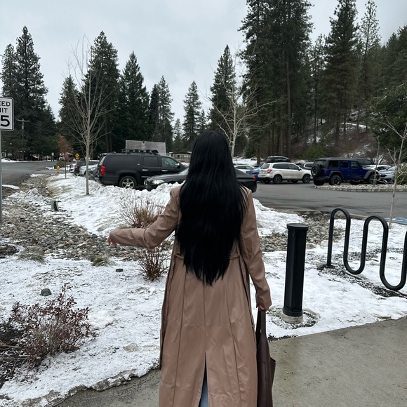 Fashion Nova Faux Leather Trench Coat in Brown - Picture 2 of 3